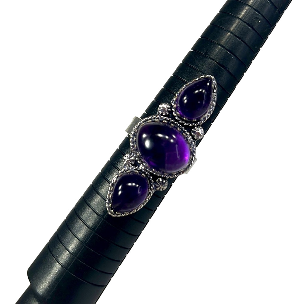 Amethyst 925 Triple Stone Gemstone Silver Ring